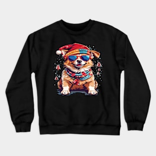 Christmas dog waring Christmas hat Crewneck Sweatshirt